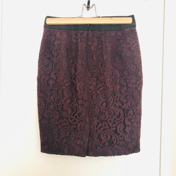 LOFT Lace Shell Knee Length Skirt in Burgundy - Picture 2 of 4